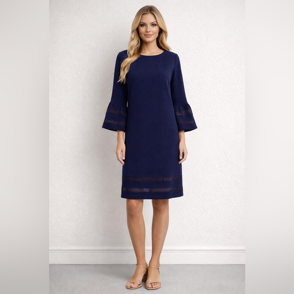 Banana Republic Dress A-Line | Navy Blue Lace Bell Sleeve Long Sleeve | Size 10